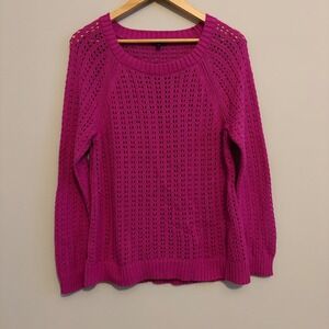 Talbots Womens Magenta Pink Cotton Pointelle Open Stitch Pullover Sweater L